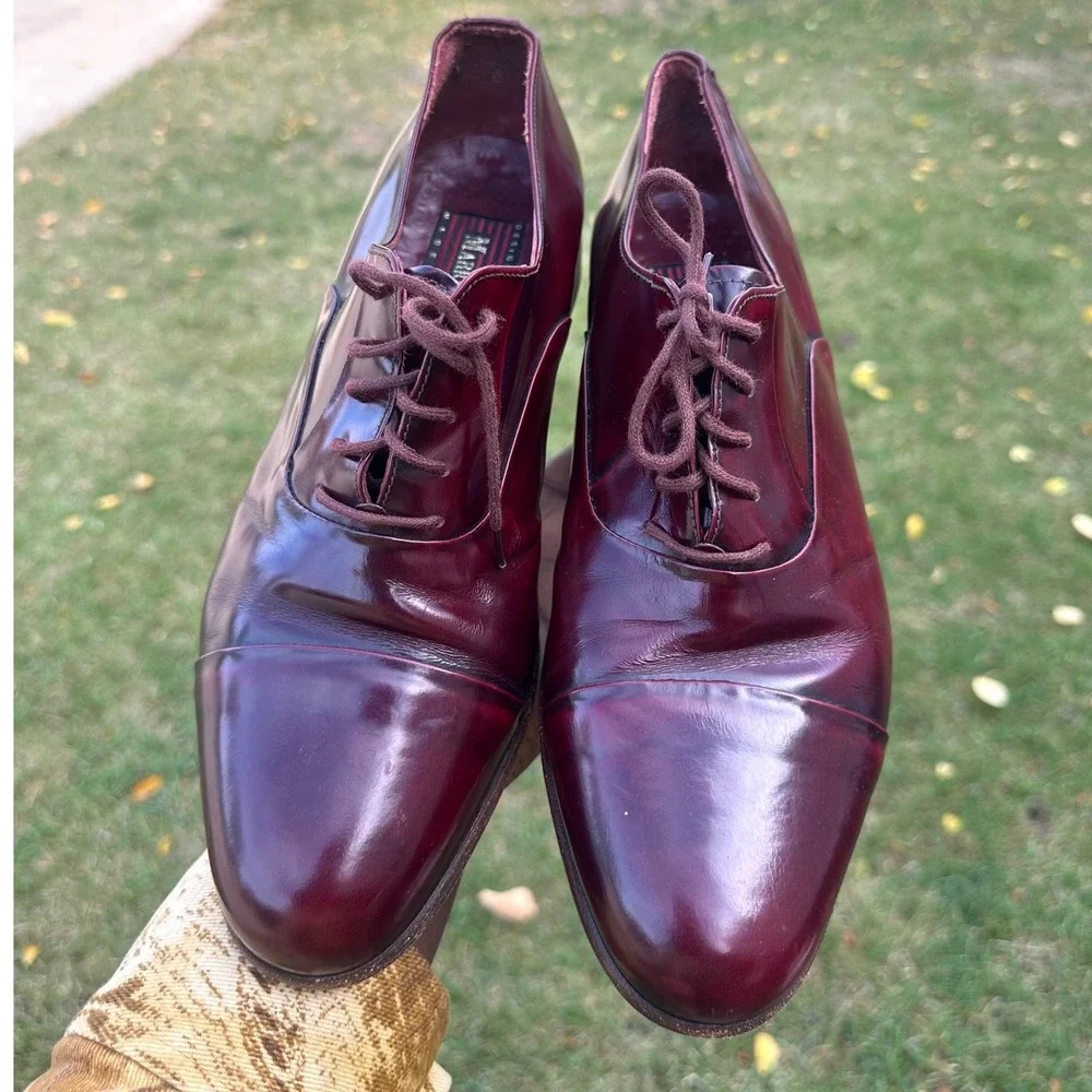 Mario‎ Bruni Men's Italian Leather Oxford Shoes Size 9.5W Burgundy